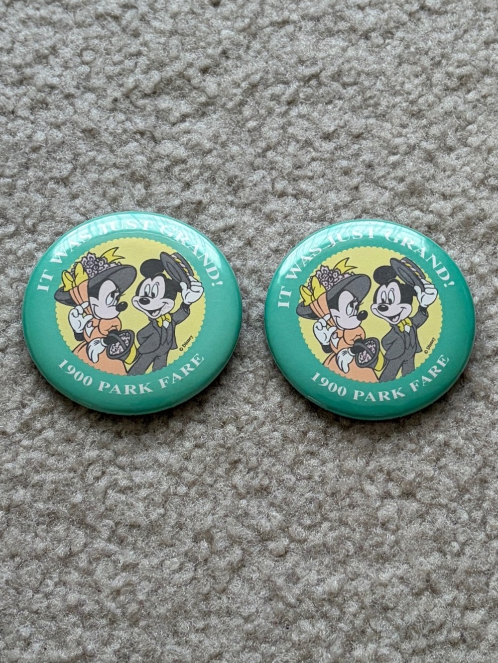 2 Walt Disney World Buttons Pins It Was Just Grand 1900 Park Fare Mickey Minnie